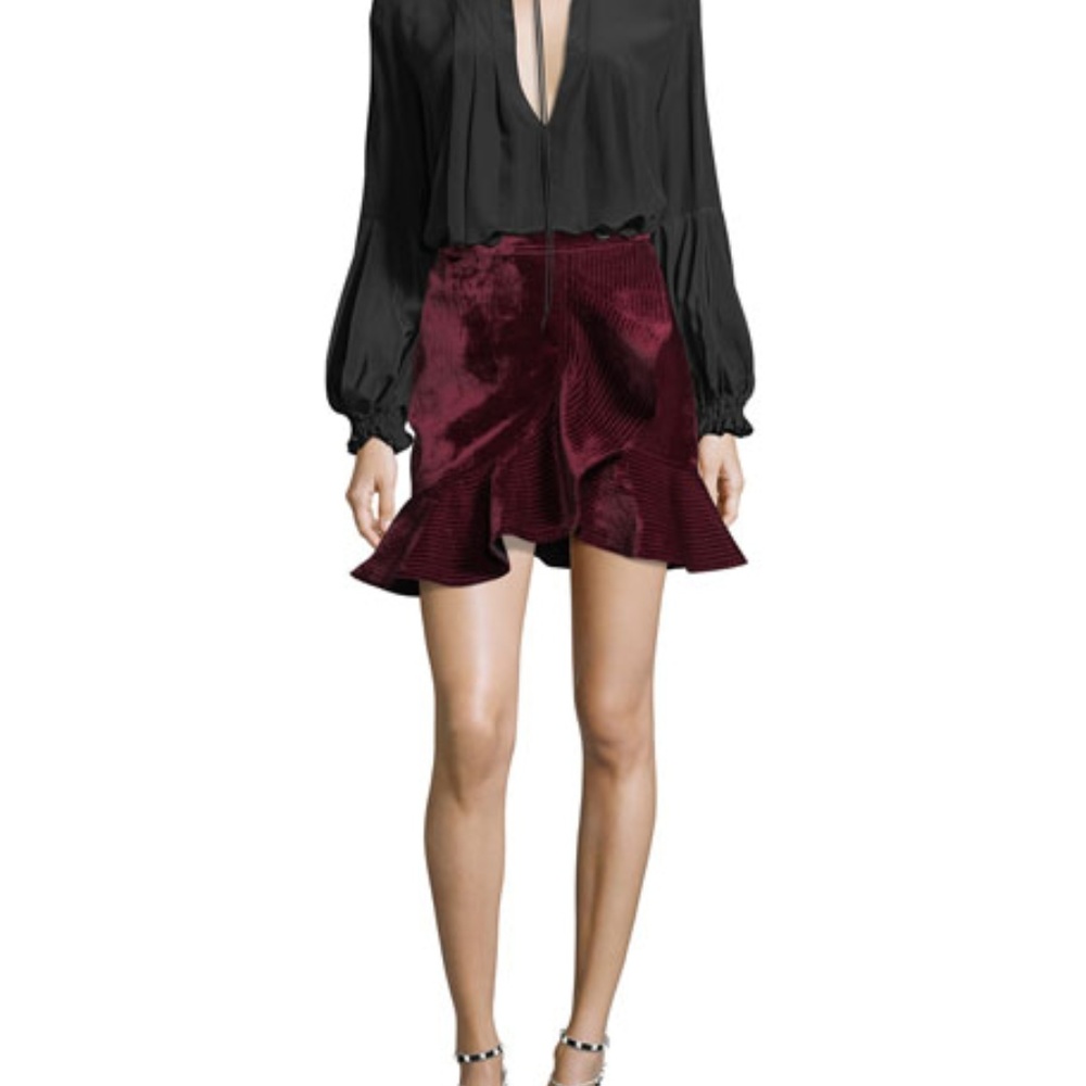 SELF-PORTRAIT Velvet Flounce Mini Skirt Ruffle NEW - Picture 5 of 6
